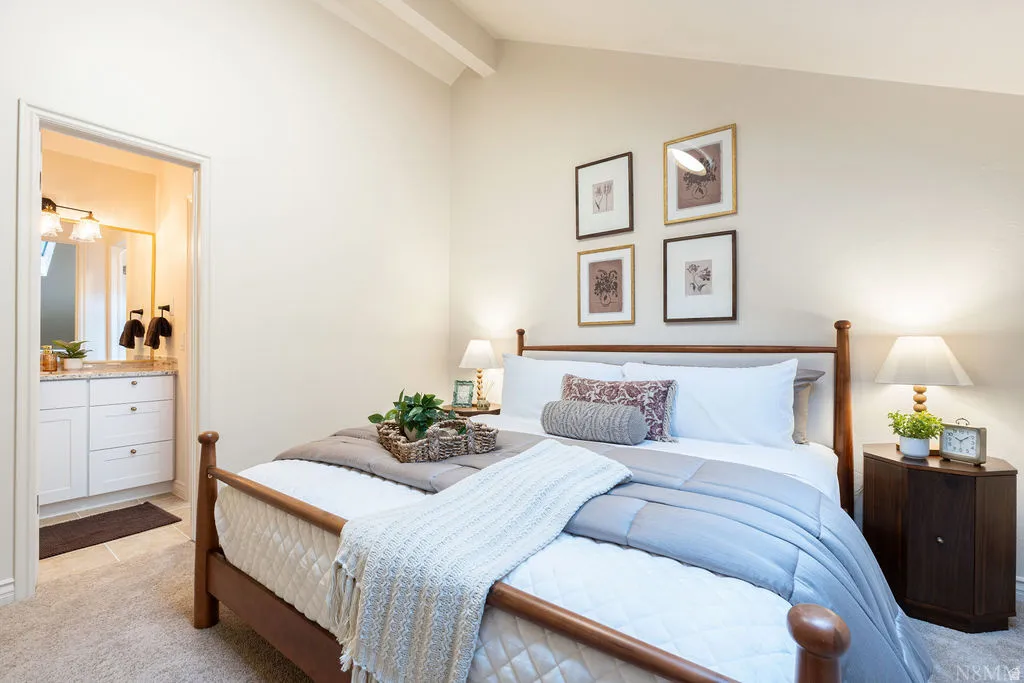 Vaulted ceiling with exposed beams