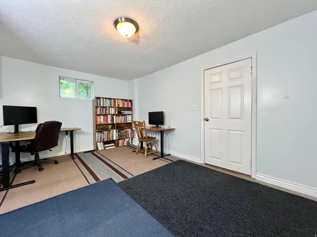 Recessed window with natural light, built-in shelving, two-panel interior door, and ceiling-mounted light fixture