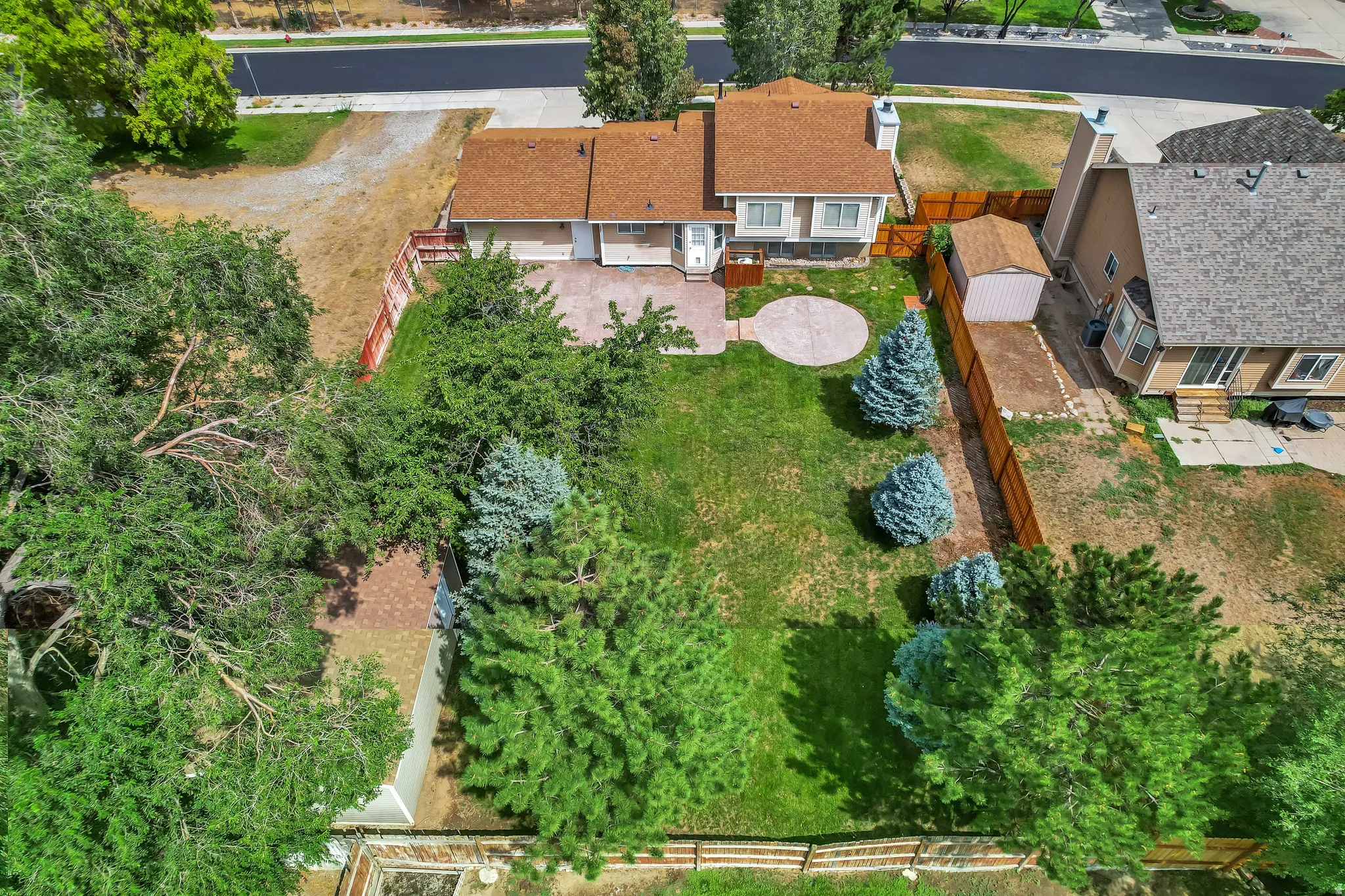 Aerial view of backyard