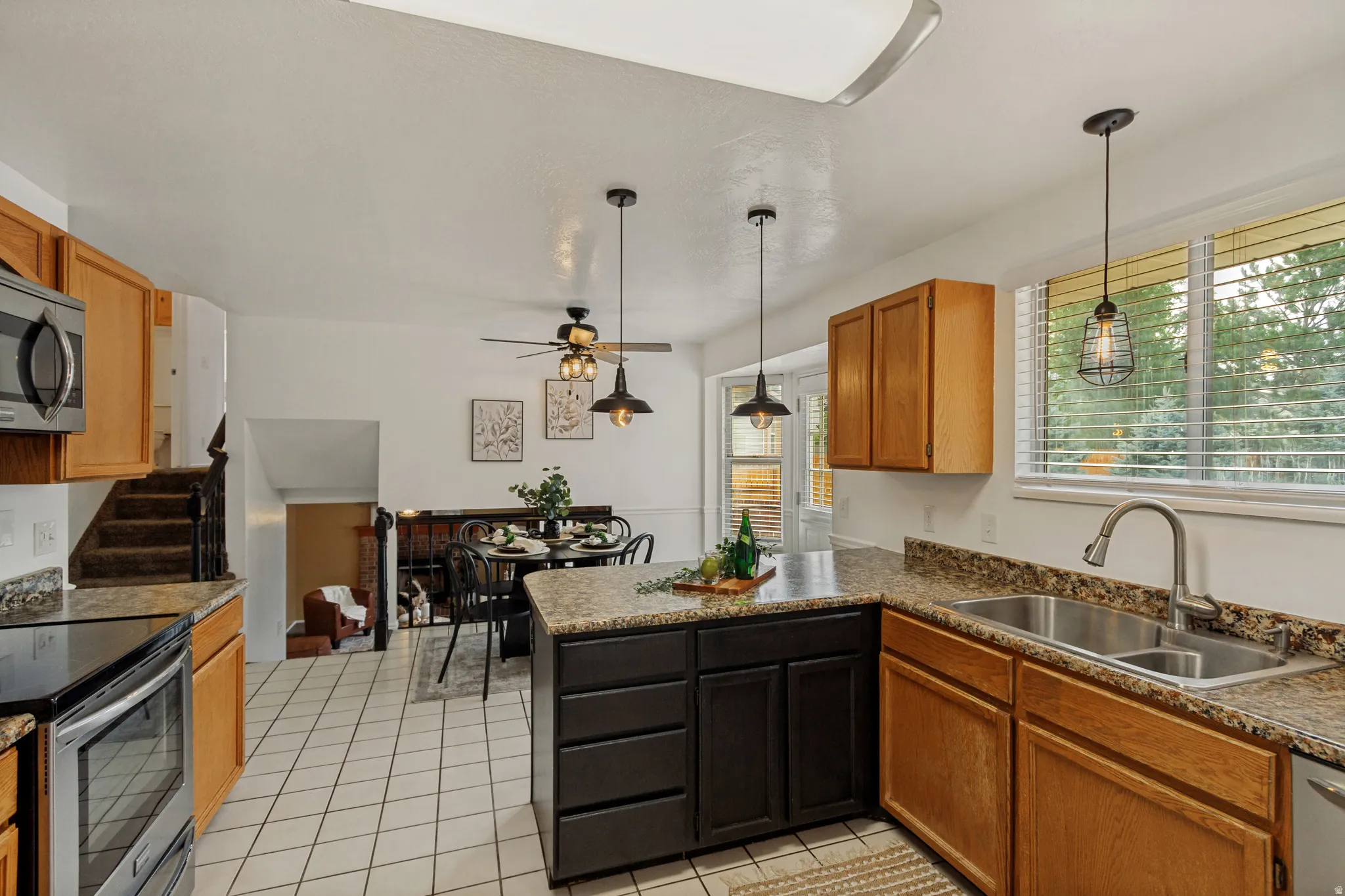 Kitchen and dining with ample natural light