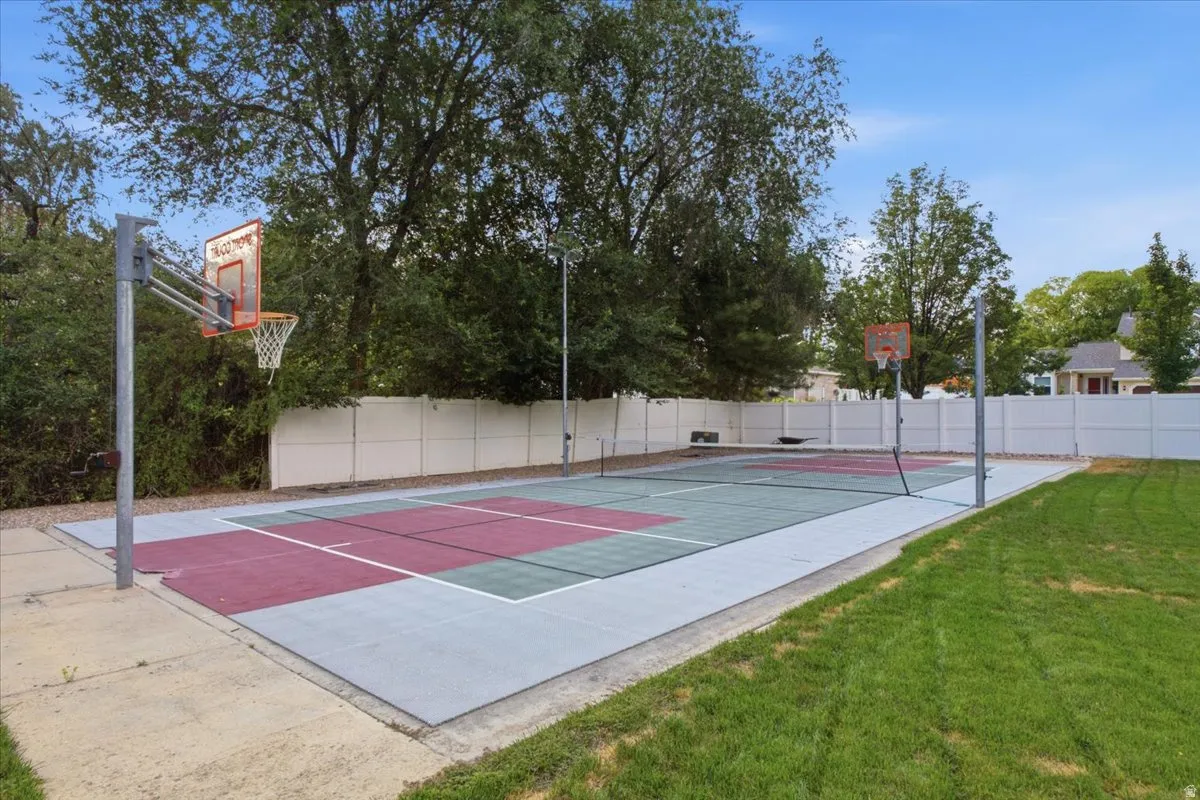 Private sport court offers space for basketball, pickleball and outdoor recreation.