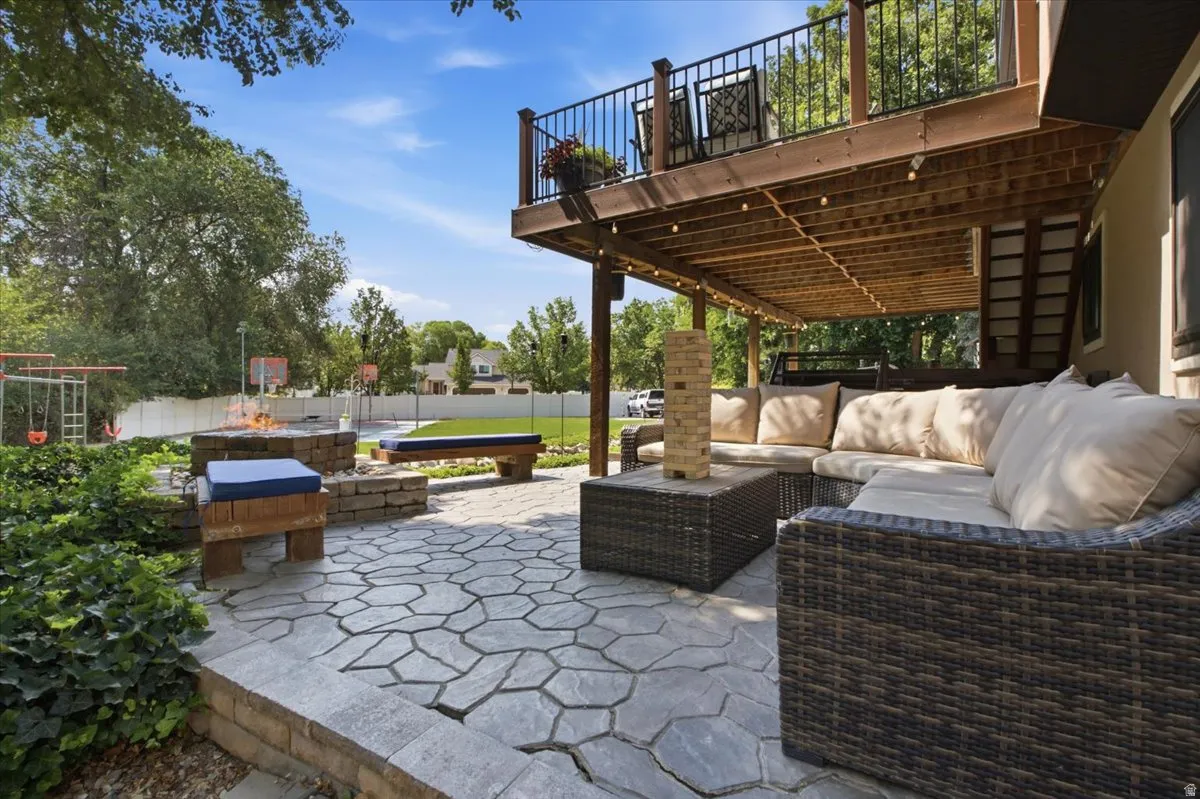 Shaded lower patio creates another inviting outdoor lounge and entertaining area