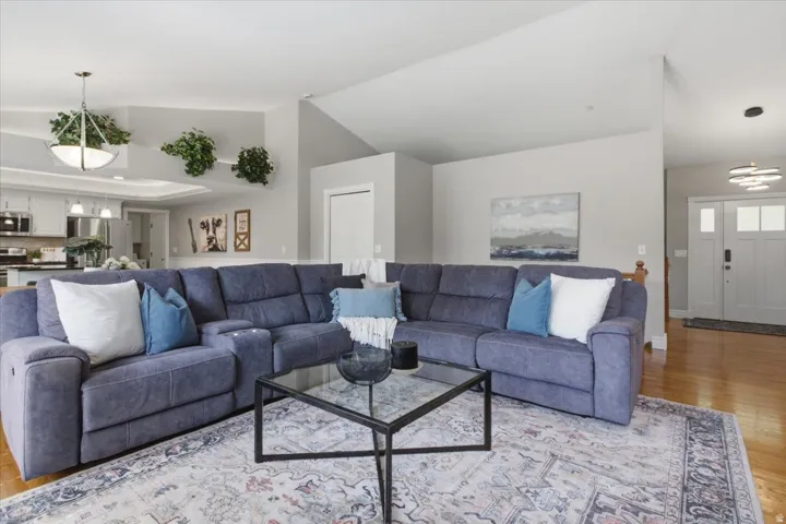 Open-concept living offers easy flow between the great room, dining area and kitchen.
