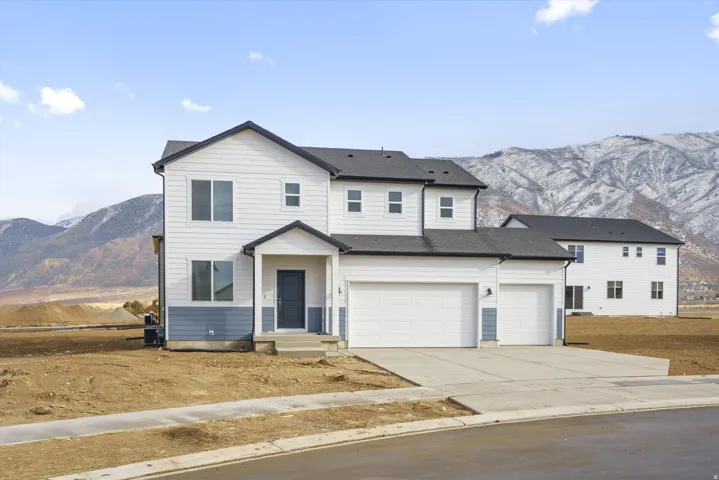 Two-story residence with a covered entry, attached two-car garage, and a concrete driveway