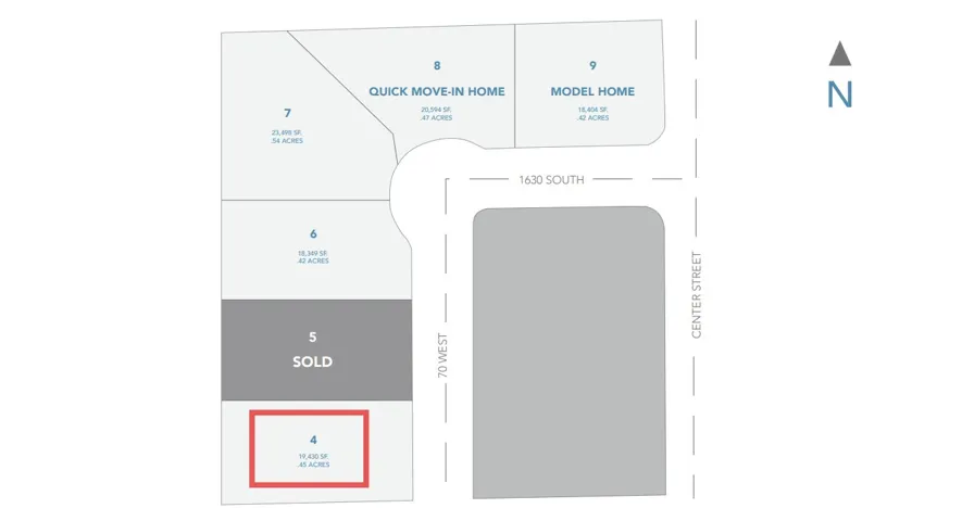 Plot Plan. Illustrating the layout of plots, including sold and available parcels, with dimensions and cardinal direction