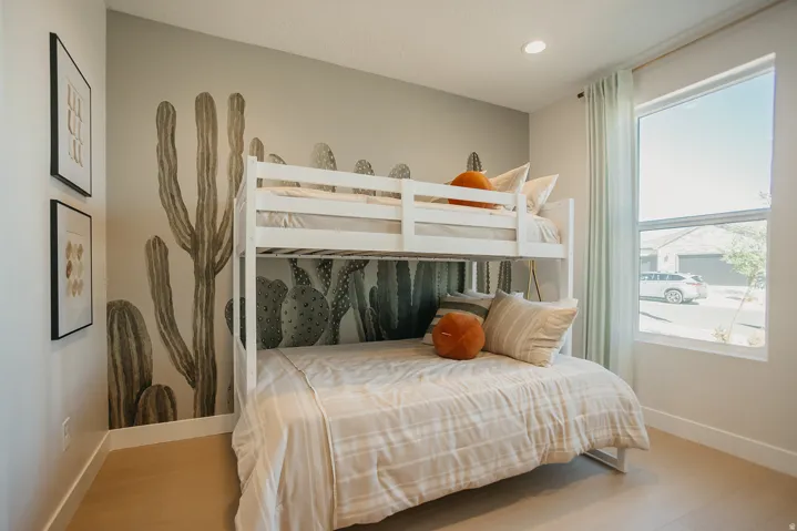 Neutral wall color with accent wall mural