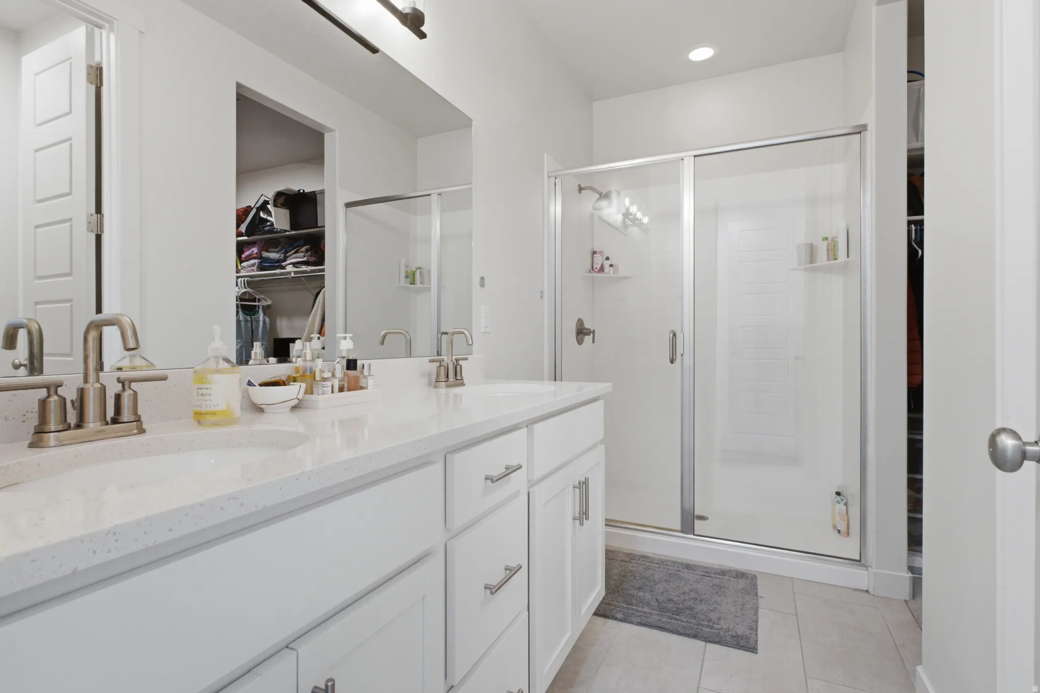Master bathroom with dual sinks