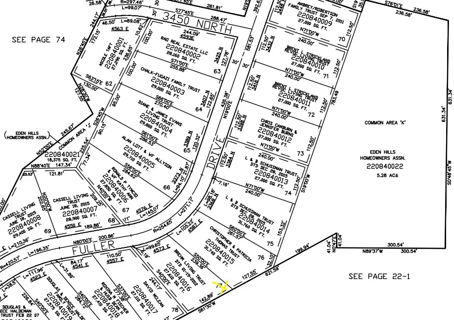 Plat Map. Illustrating the division of a land parcel into individual lots, including dimensions and identifying features