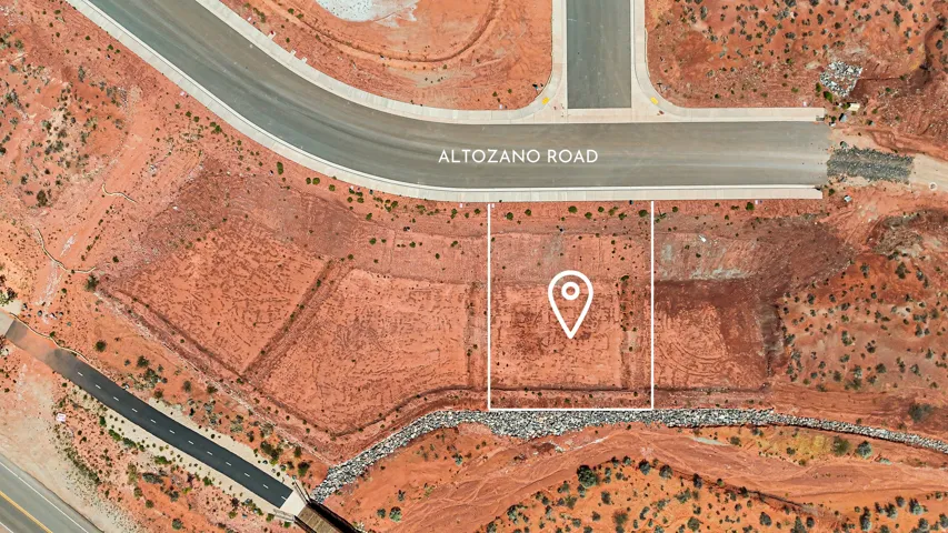 Aerial Property Map. Depicting the property boundary and its relationship to Altozano Road