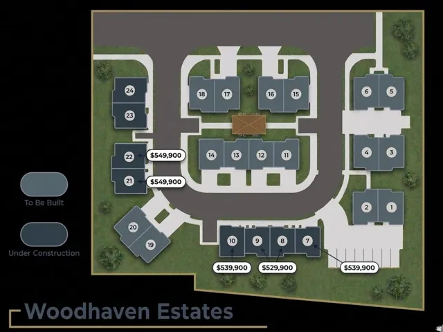 Site Plan. Illustrating the property layout with individual unit numbers and current pricing for select units