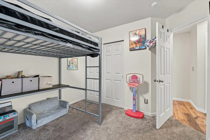 Neutral wall paint, plush carpet, and white trim