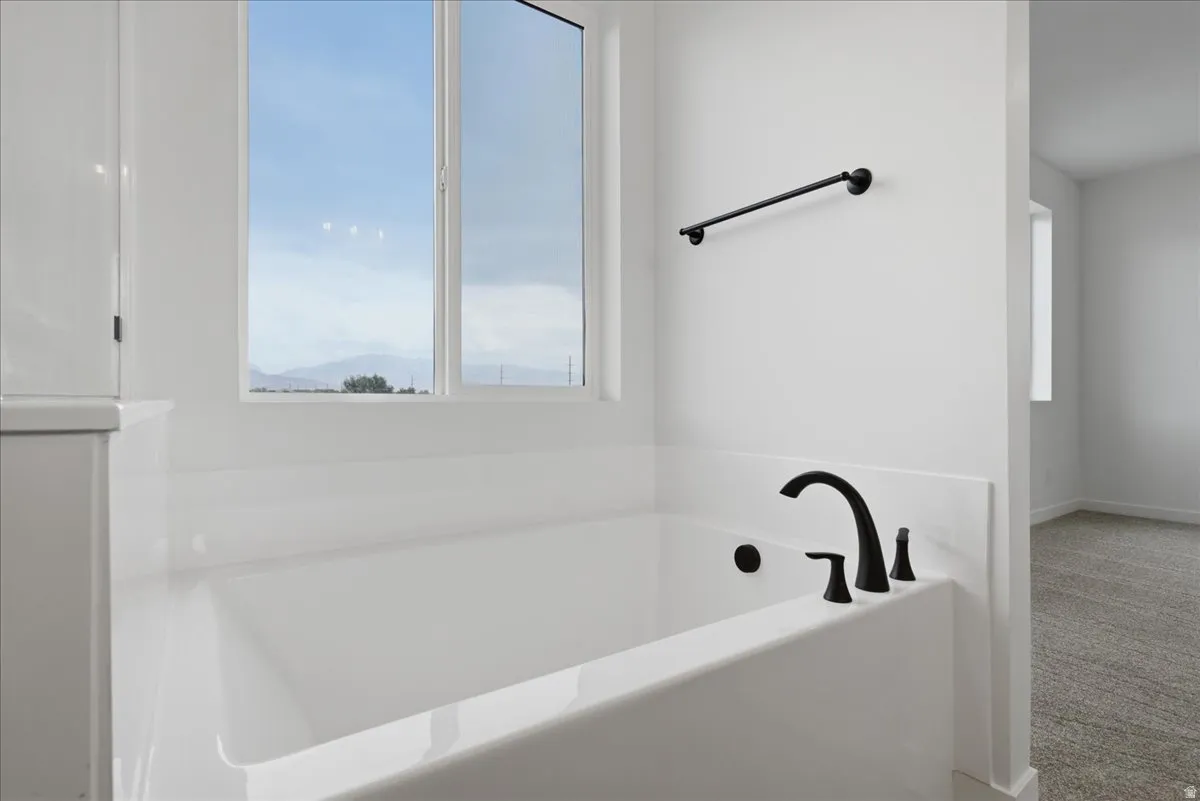 Spacious Tub with Black Hardware