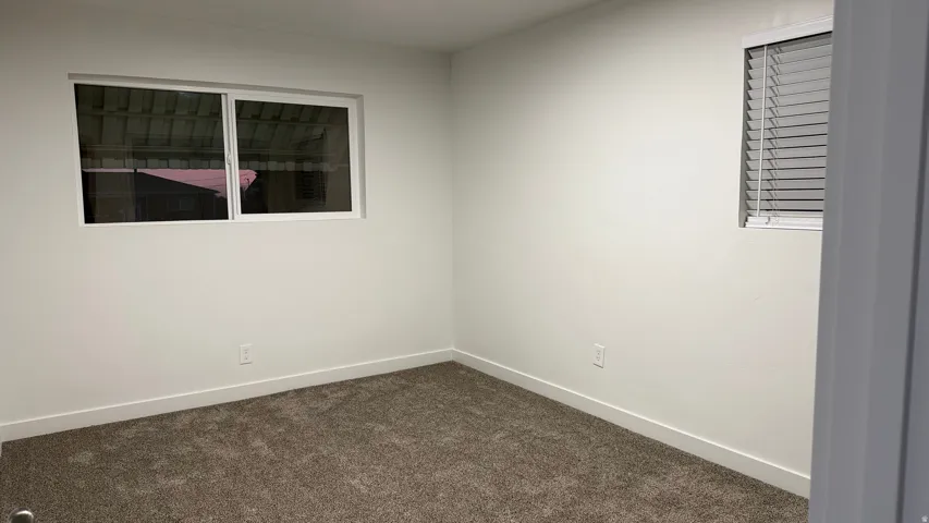 Spacious bedroom with neutral wall finishes, carpet flooring, and abundant natural light from dual windows