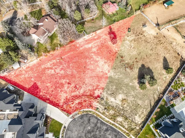 Aerial view of property lines. Only highlighted portion is for sale.