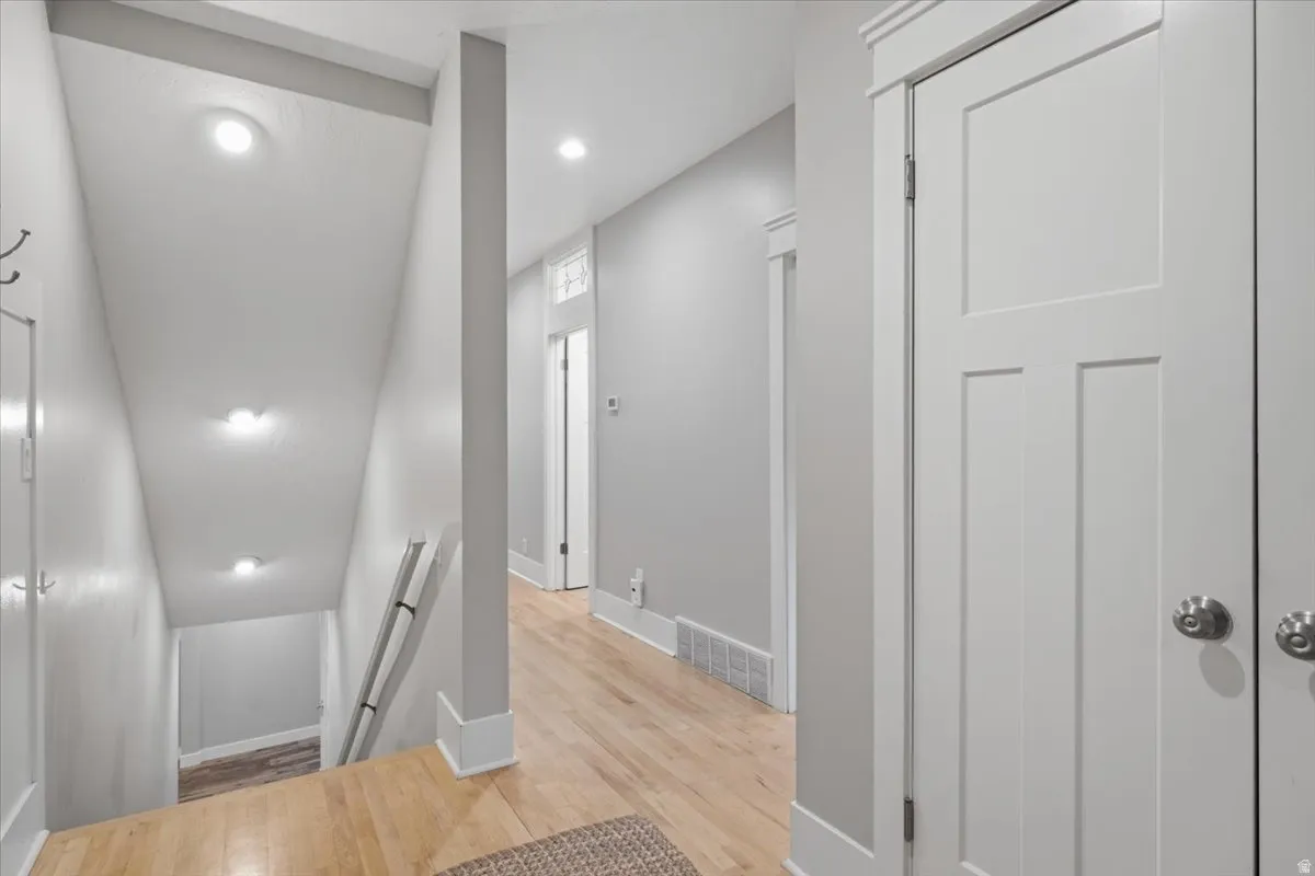 Wood-finish flooring with recessed lighting