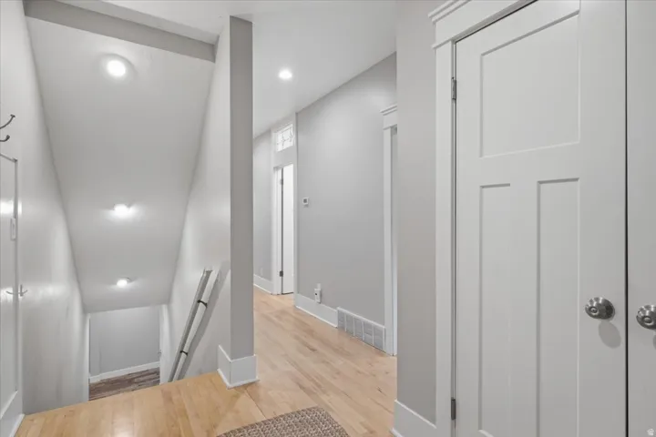 Wood-finish flooring with recessed lighting