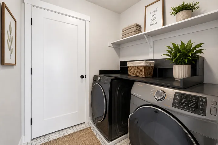 White paneled door with matte black hardware