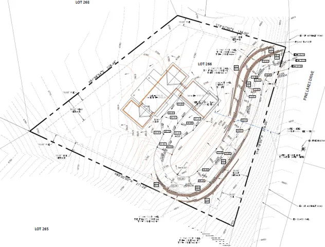 Site Plan. Detailing property boundaries, topographic contours, and proposed structure placement on Lot 266