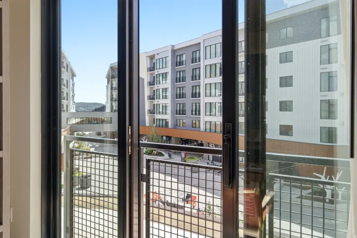 Sliding glass doors with black framing