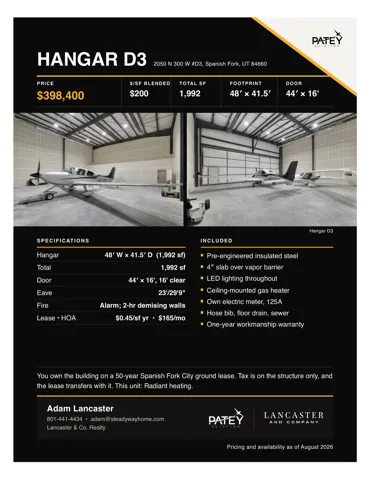 Real Estate Listing. Detailing property specifications, included features, and contact information