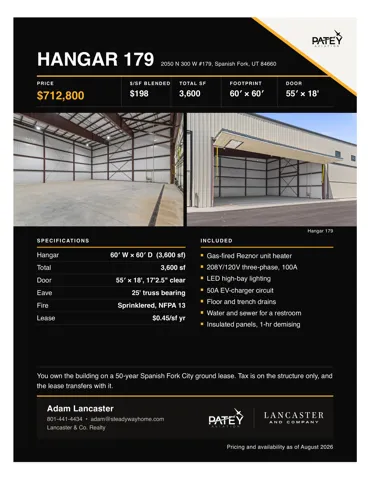Real Estate Listing. Providing property specifications, included features, and contact information for the property