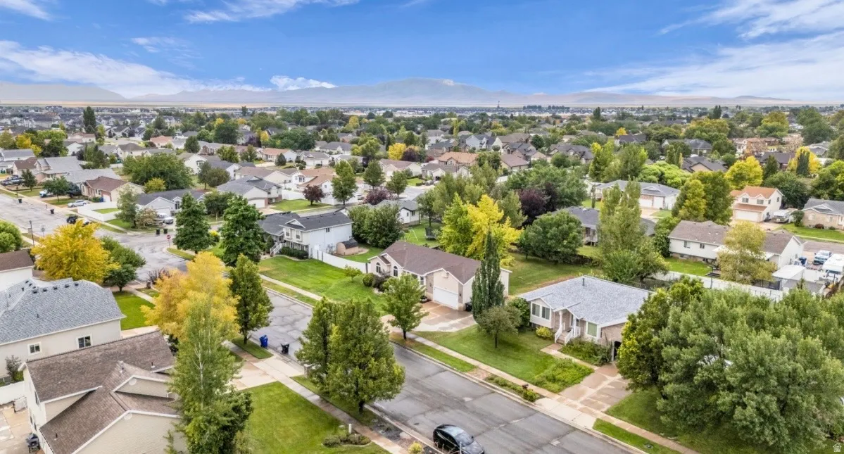 Residential neighborhood with mature trees and paved streets