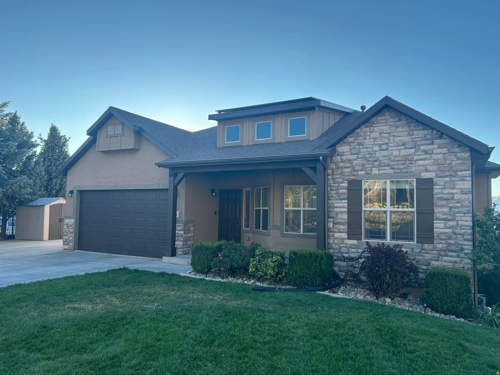 Stone veneer and stucco exterior