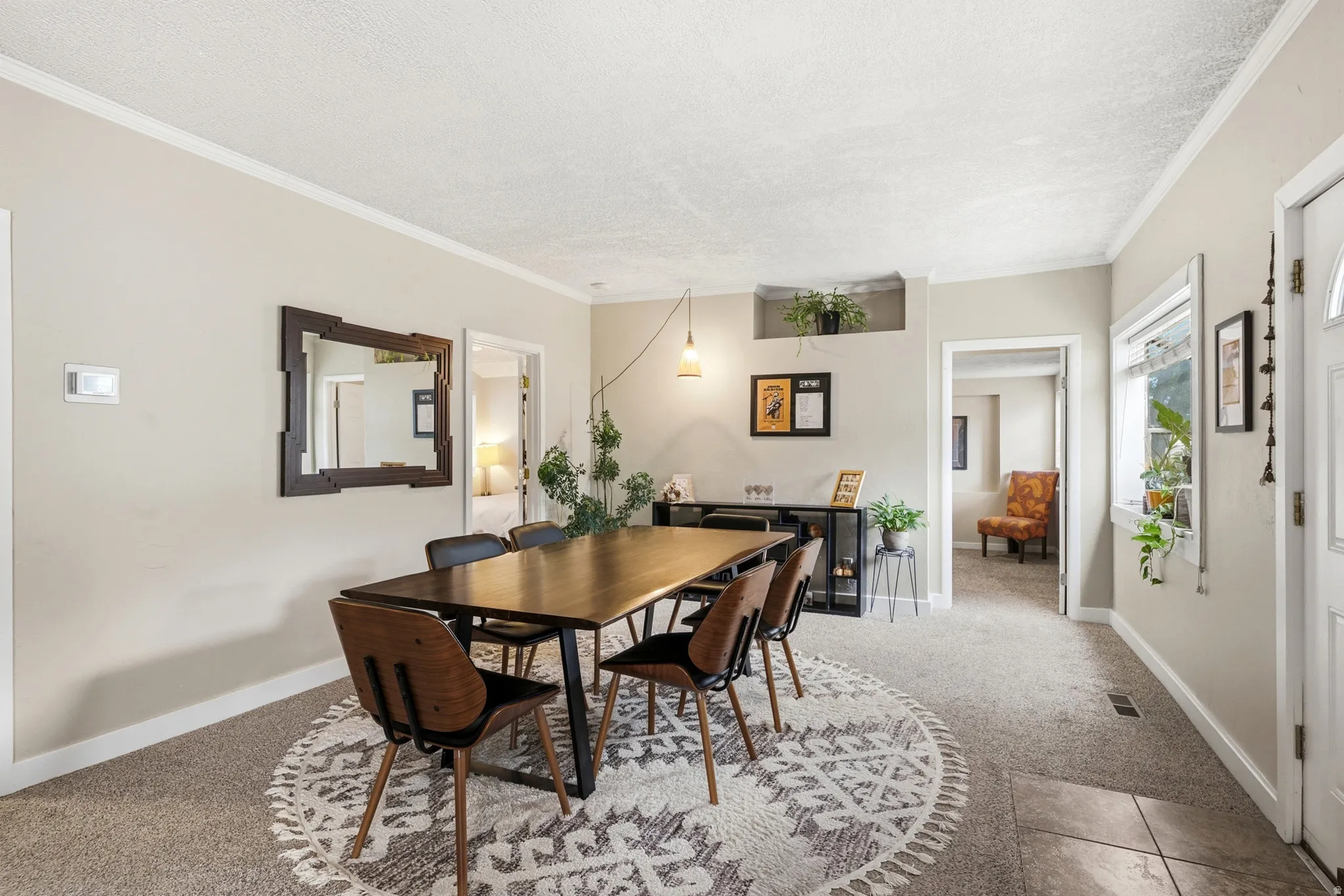 Neutral wall color with crown molding