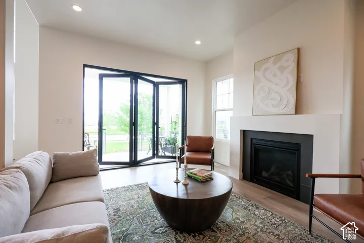 Folding patio doors with black frames