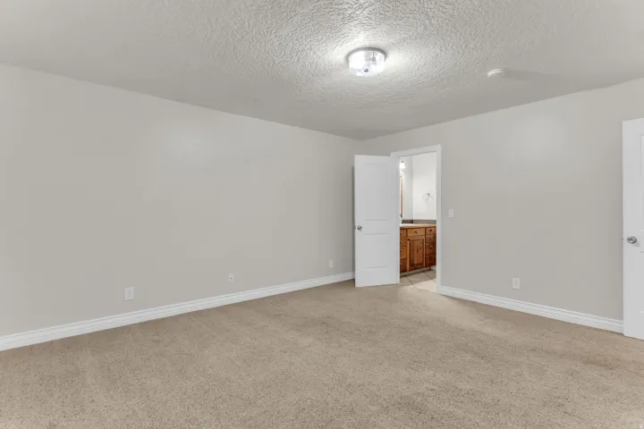 Neutral-toned carpeting, white trim, and a ceiling-mounted light fixture