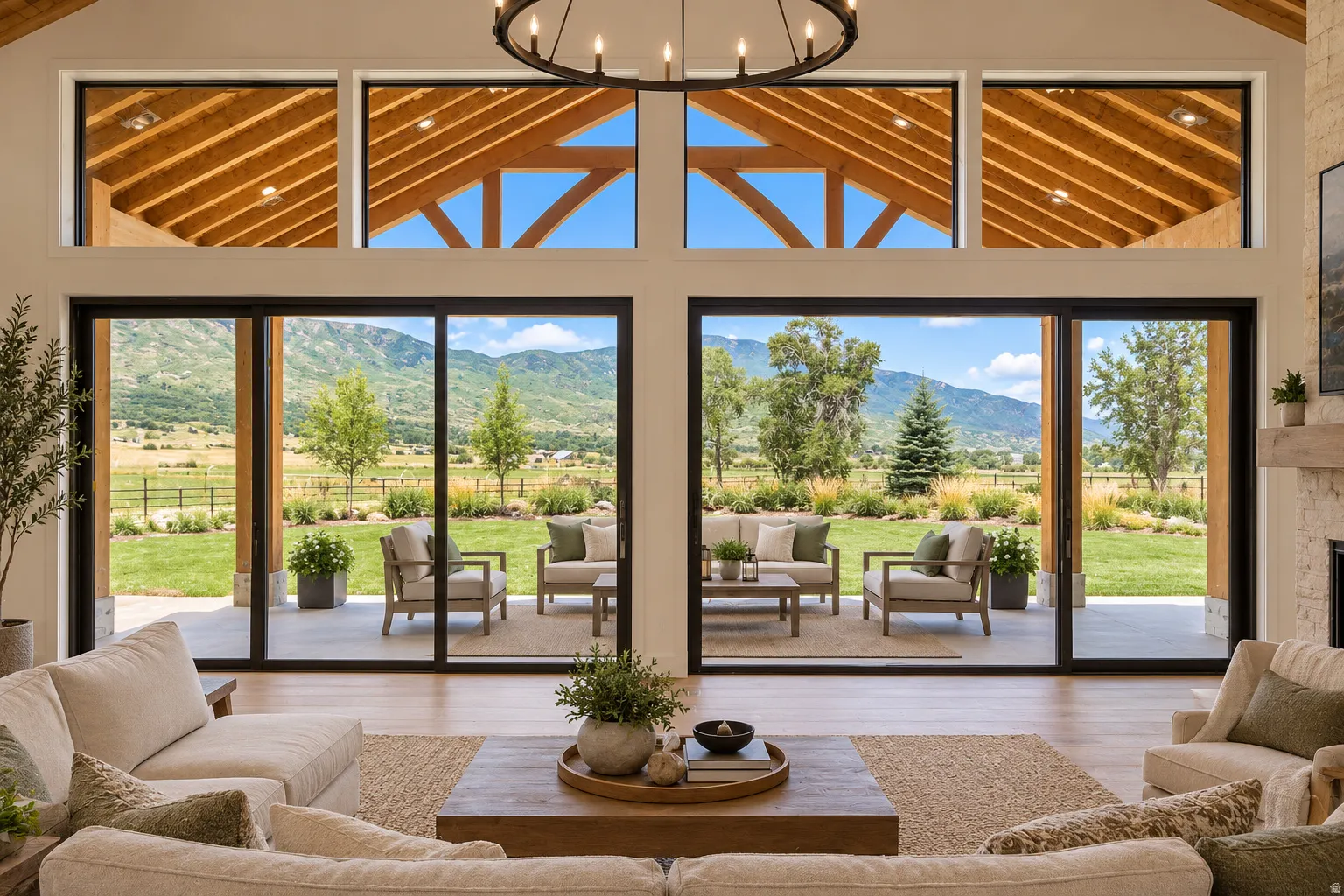 Virtually finish of the Living room looking out to the covered porch