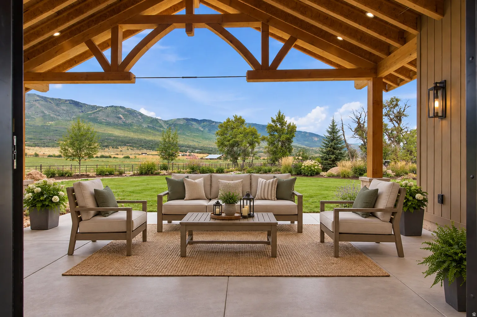 Virtual finish of the covered patio and landscape