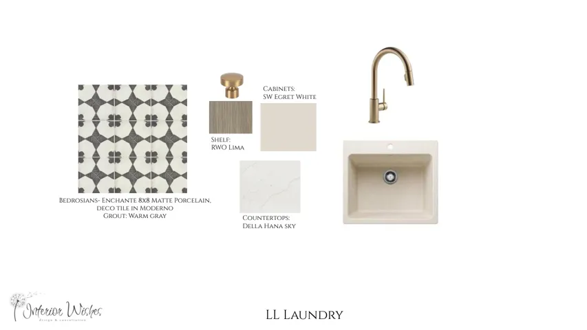 Design Board. Presenting material and fixture selections for the property's laundry area