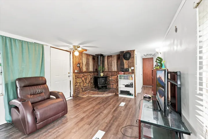 Wood-finish flooring throughout the living area