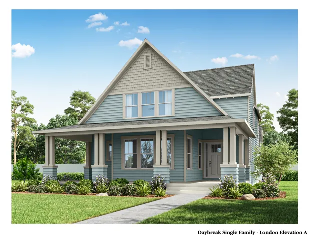 Two-story residence featuring a covered front porch with substantial columns, detailed siding, and mature landscaping