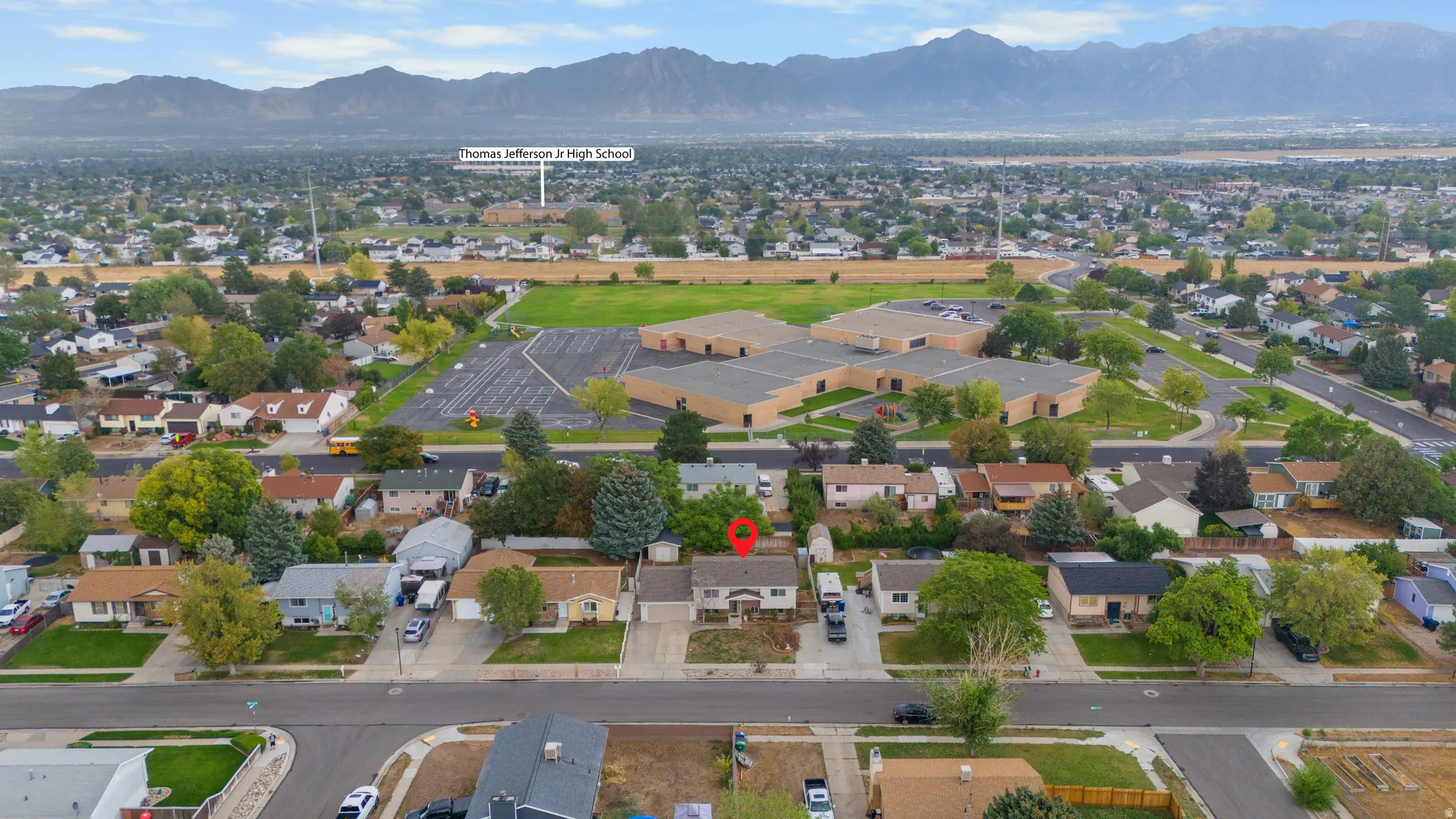 Residential neighborhood with mountain backdrop