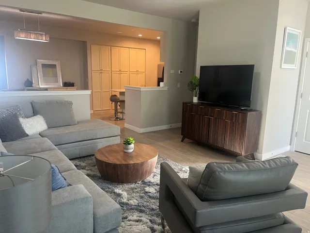 Recessed lighting, wood-finish flooring, and built-in cabinetry