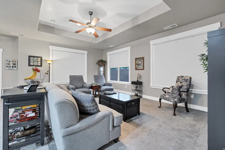Recessed lighting and tray ceiling with a ceiling fan