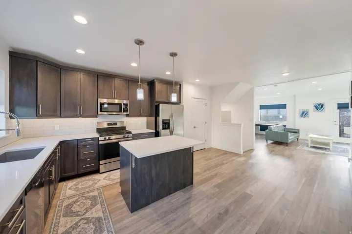 Wood-finish flooring throughout the main level
