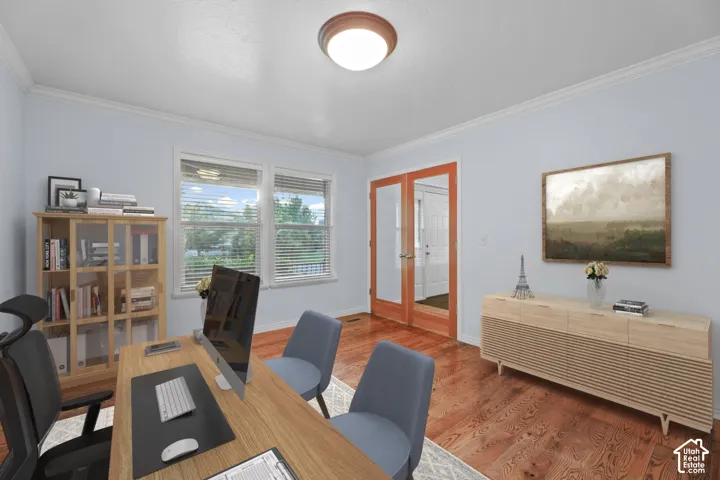 Versatile space off front entrance virtually staged as an office