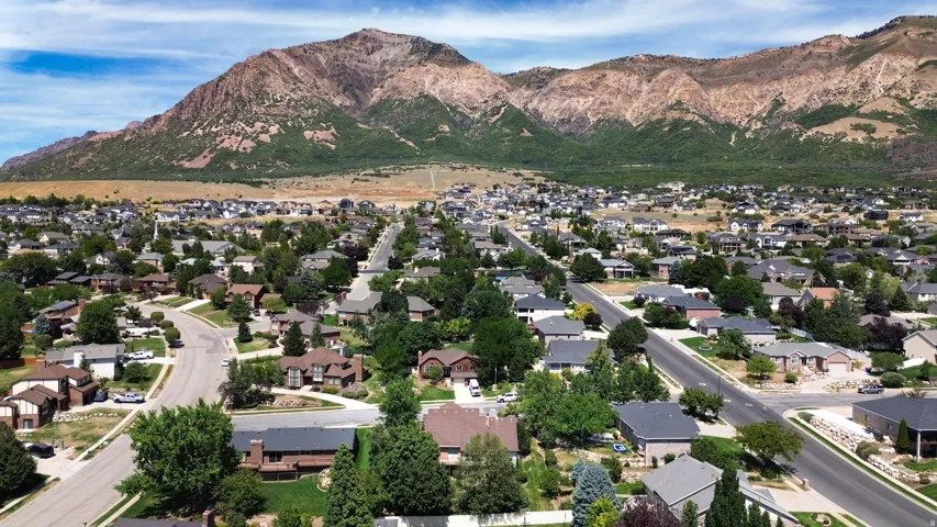 Aerial View of home looking North at Mount Ben Lomond.