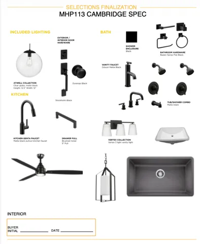 Selections Finalization, MHP113 Cambridge Spec. Displaying various fixture and hardware selections for the property