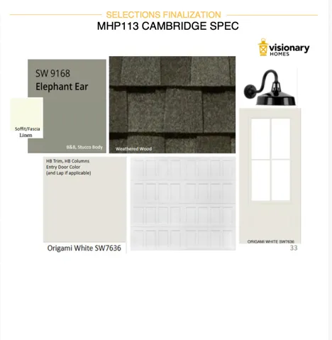 Selections Finalization Document. Detailing exterior material and color specifications for the property