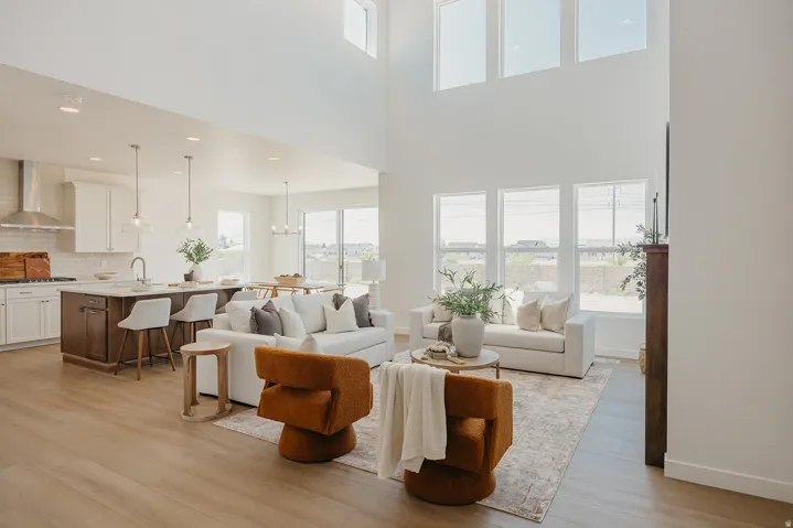 Open-concept living space featuring wood-finish flooring