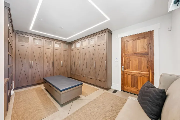 Custom built-in cabinetry with frosted glass accents