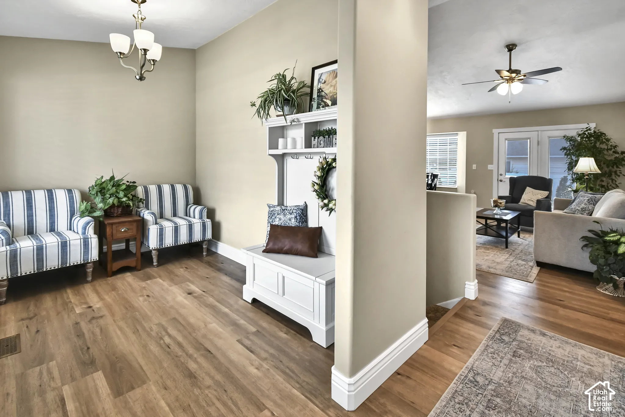 Wood-finish flooring throughout
