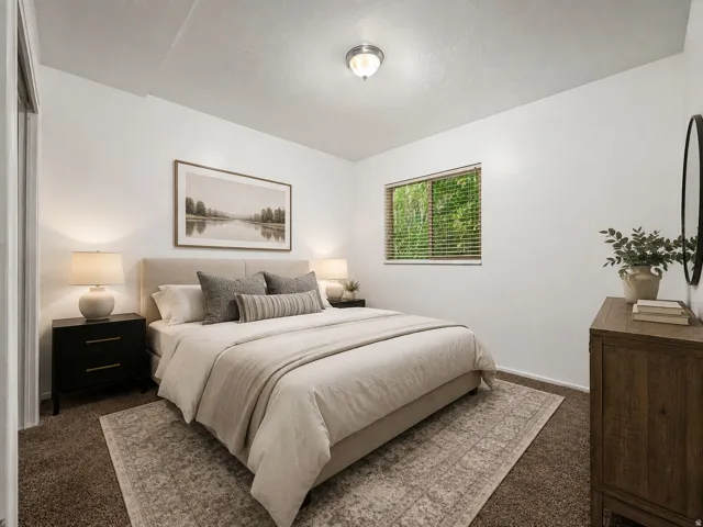 Wall-to-wall carpeting with a neutral color palette