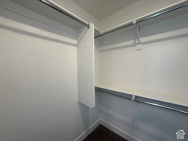 Built-in shelving with multiple chrome hanging rods