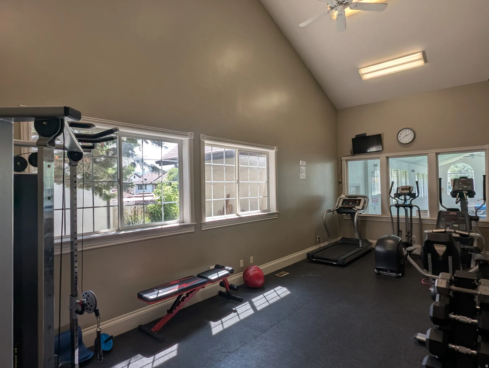 Vaulted ceiling with an attached ceiling fan