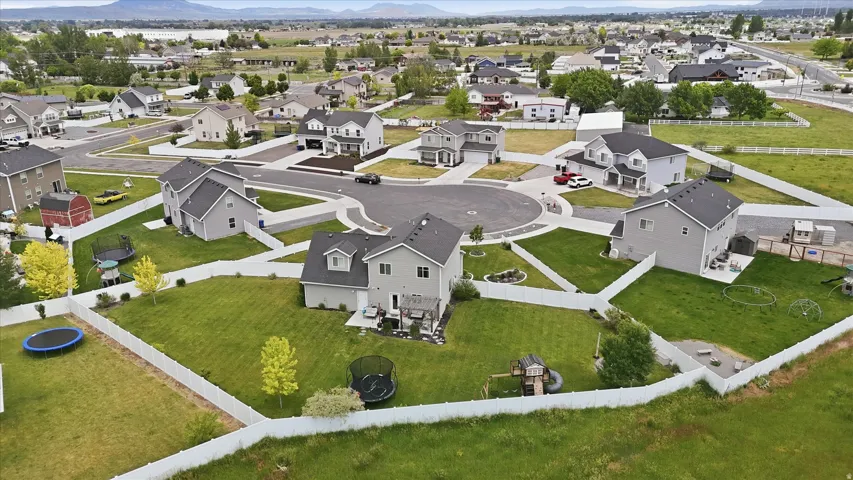 Residential neighborhood with cul-de-sac streets and individual fenced backyards